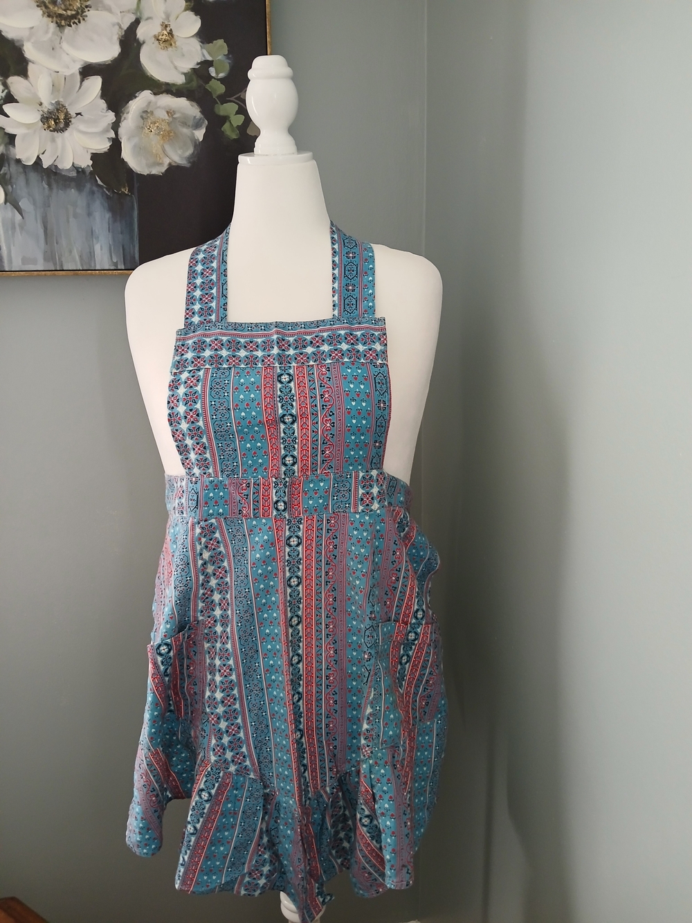 Turquoise & Coral Striped Boho APRON